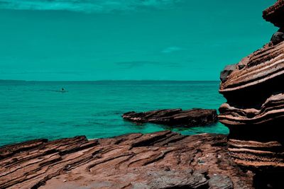 Scenic view of sea against blue sky