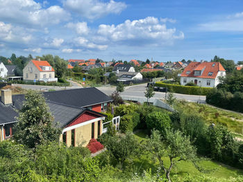 High angle view of townscape against sky