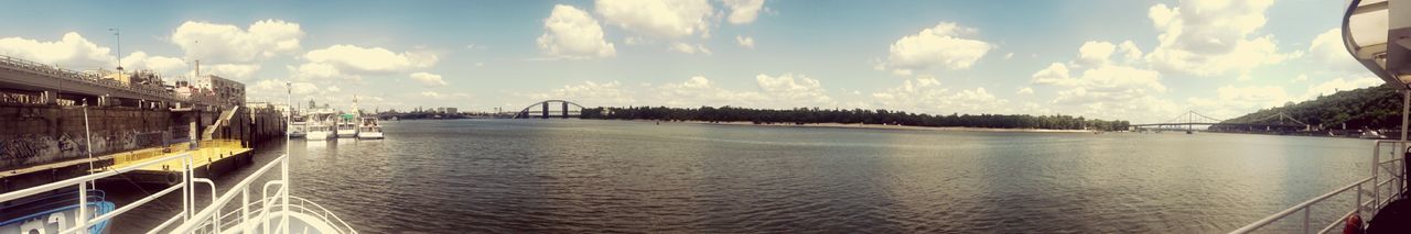 Scenic view of river against cloudy sky