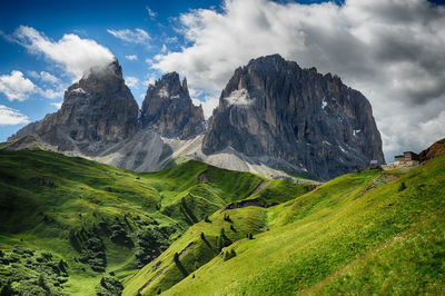 Panoramic view of landscape and mountains against sky