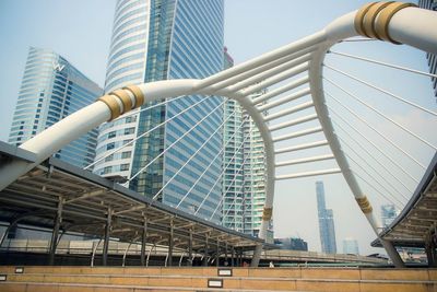 Low angle view of modern buildings against clear sky