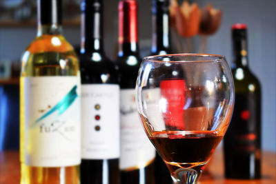 Close-up of wineglass on table