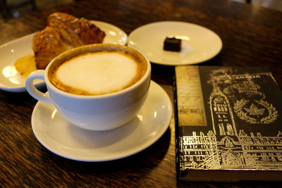 High angle view of coffee on table