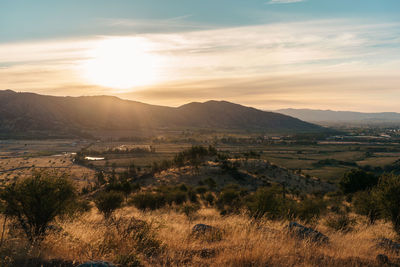 Scenic view of field against sky during sunset