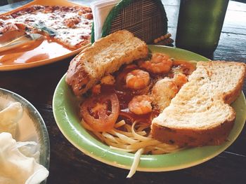 Close-up of breakfast served on table