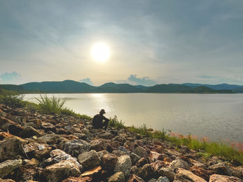 Scenic view of lake against sky