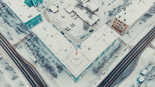 Aerial view of snow covered town