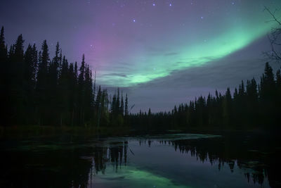 Scenic view of lake against sky at night