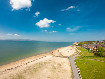 Scenic view of sea against blue sky