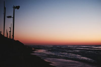 Scenic view of sea against clear sky during sunset