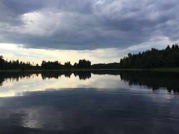 Reflection of clouds in calm lake