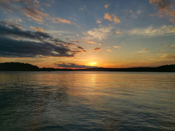 Scenic view of lake against sky during sunset