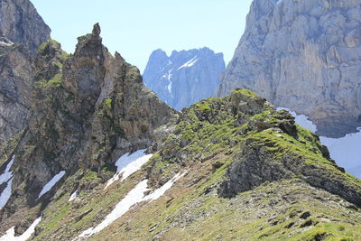 Scenic view of rocky mountains against clear sky