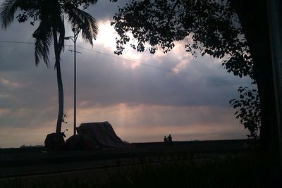 Low angle view of silhouette trees on field against sky during sunset