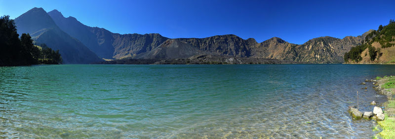 Panoramic view of lake segara anak by mount rinjani
