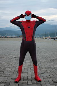 Spiderman cosplay wears mask in palopo, indonesia