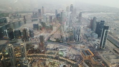 High angle view of city at night