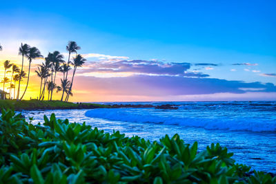 Scenic view of sea against sky during sunset