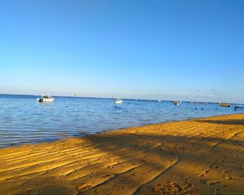 Scenic view of sea against clear blue sky