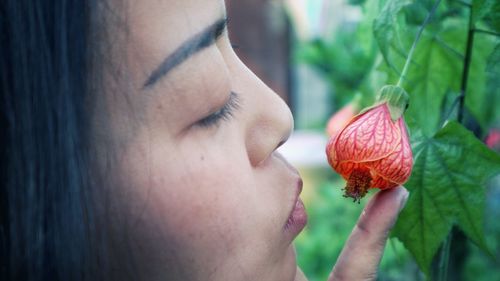 Close-up of woman hand holding flower