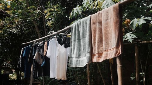 Low angle view of clothes drying on clothesline