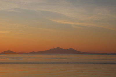 Scenic view of sea against orange sky