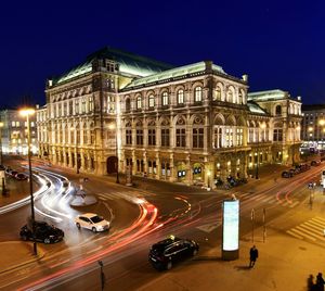 Traffic on city street at night