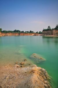 Scenic view of lake against clear sky