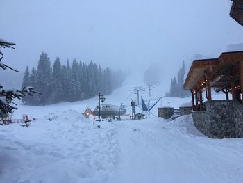 Snow covered landscape against sky