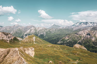 Panoramic view of the alps along the grossglockner high alpine road, austria.