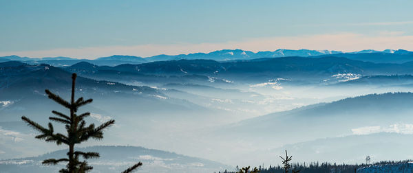 Scenic view of silhouette mountains against sky during sunset