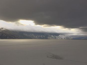 Scenic view of landscape against sky during winter