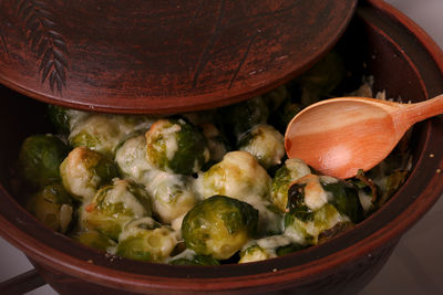 Close-up of brussels sprouts in bowl