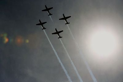 Low angle view of airplane flying in sky