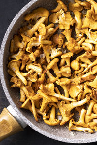 High angle view of mushrooms in bowl