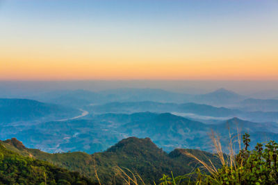 View of mountains at dusk