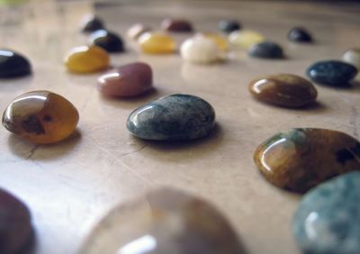 Close-up of stones on table