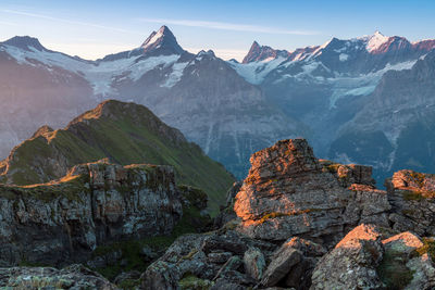 Scenic view of snowcapped mountains against sky