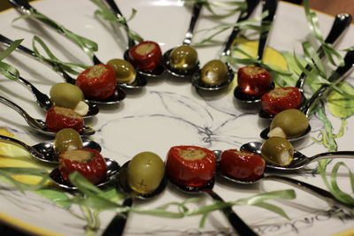 Close-up of tomatoes in plate on table