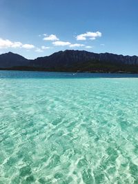 Scenic view of sea against blue sky