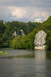 Scenic view of river by trees against sky