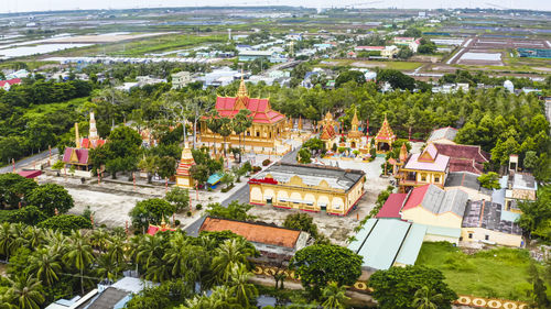 High angle view of buildings in city