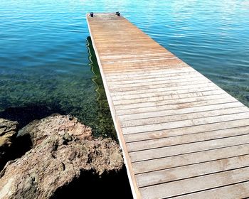 High angle view of pier over lake