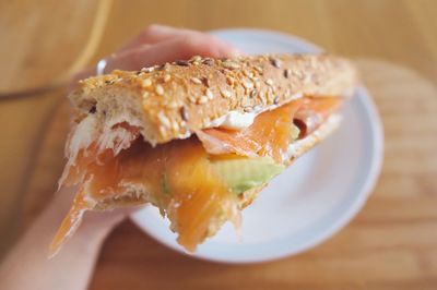 Close-up of salmon sandwich