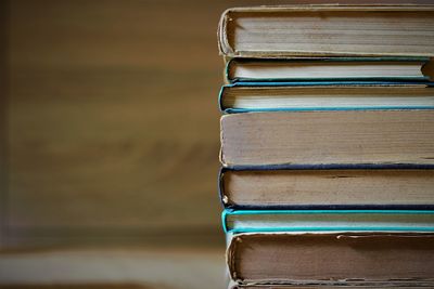 Stack of books on table