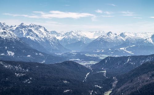 Scenic view of snowcapped mountains against sky