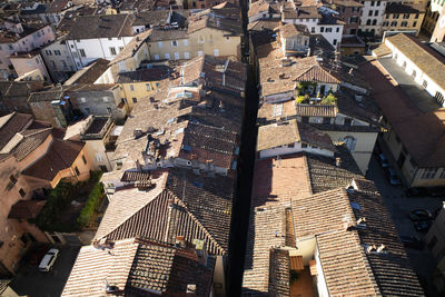 High angle view of buildings in city