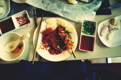 High angle view of food on table