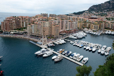 High angle view of city at waterfront