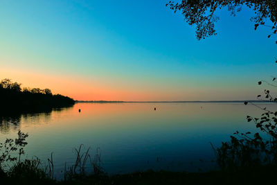 Scenic view of lake against sky during sunset